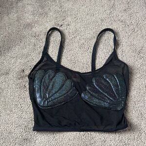 J. Valentine Iridescent Shell Sheer Mesh Crop Top Cami SIZE M/L